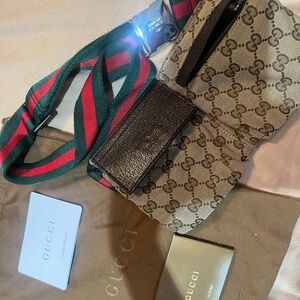 Authentic Gucci Monogram  Double pocket Bum Bag